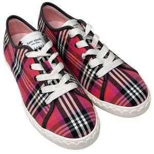 NEW Kate Spade Vale Sneakers Plaid Red Pink US Size 7